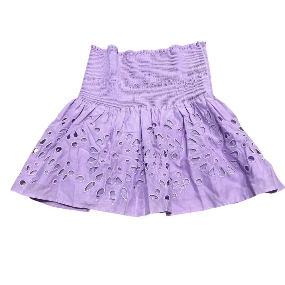 Thakoon Womens Eyelet Lilac Smocked Waist Mini Skirt Pull On Lined Size 6 $295